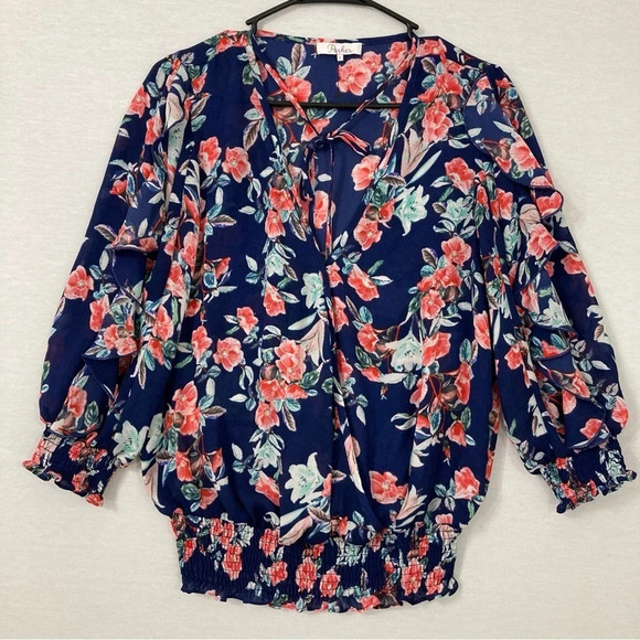 Parker Floral Ruffle Sleeve Wrap Top size Small - Picture 1 of 11